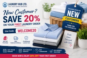 New customer offer from Laundry Hub Ltd – Save 20% on your first laundry order in London with code WELCOME20