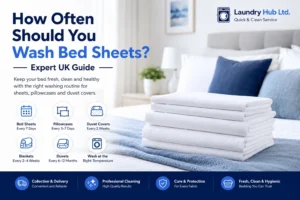 How often should you wash bed sheets? Fresh white bed sheets after professional bedding cleaning service in London.